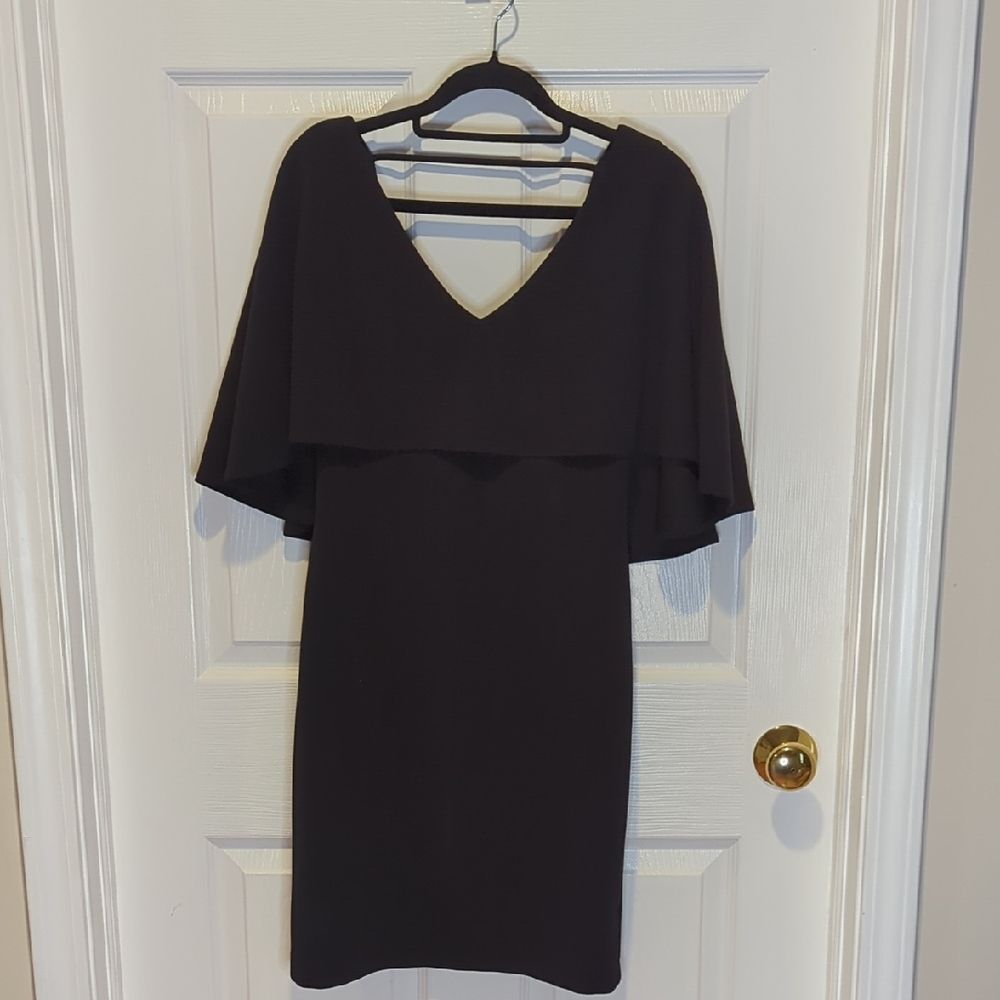 Badgley Miscka For Le Tote Size 0 Elegant Black Cape Flounce‎ Bodycon Mini Dress